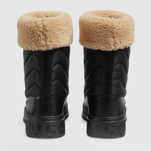Gucci Horsebit Shearling-Trimmed Quilted Nylon and Leather Boots-Black - Picture 4 of 10
